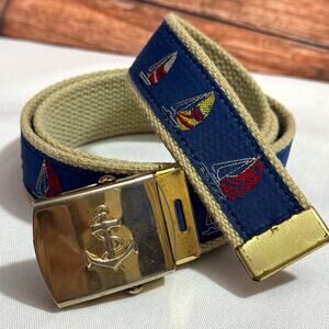 VINTAGE Nautical Sailboat Belt Blue Cotton Made in USA 37' long